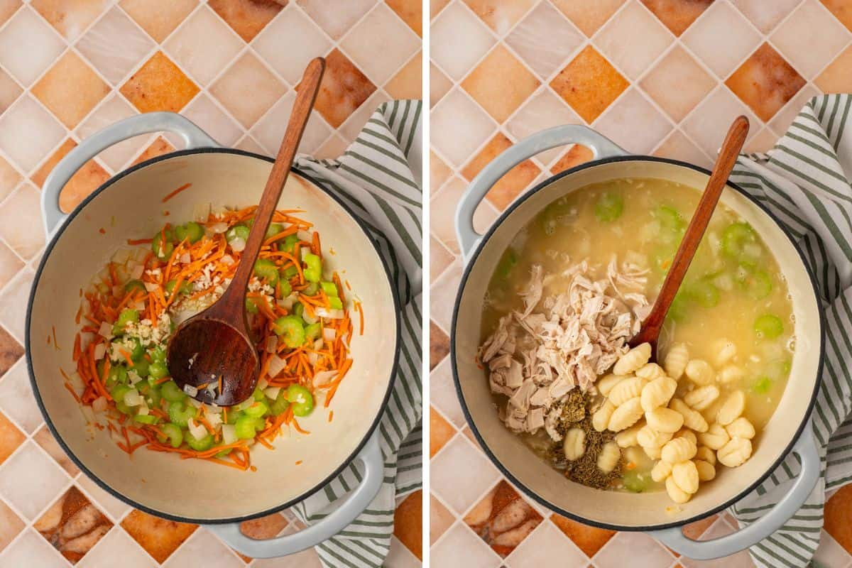 How to sauté the vegetables and make the soup. 