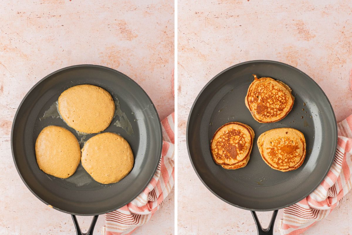 Cooking the pancakes in a skillet. 